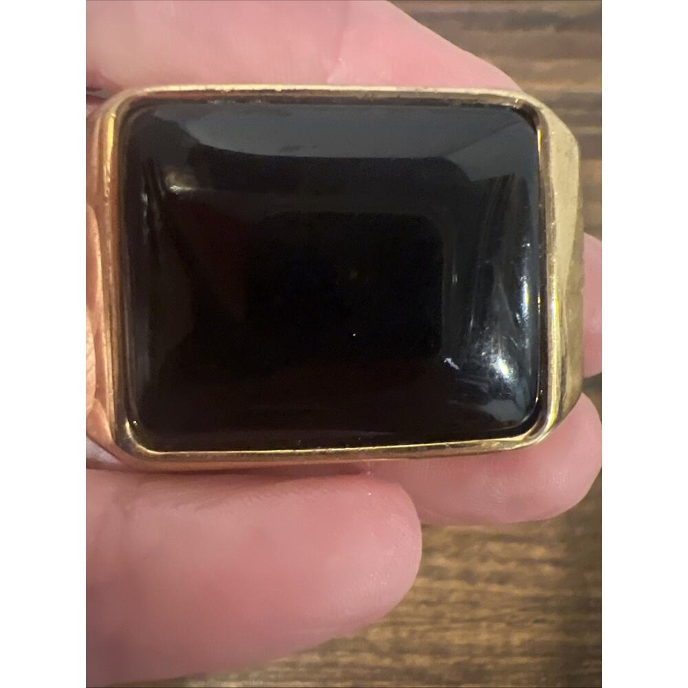 Signed Napier Gold Tone Brooch Pin Faux Black Onyx Art Deco Estate Classic - Picture 3 of 5